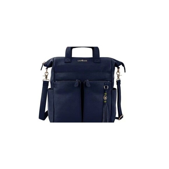 Lily Jade Caroline Convertible Tote Navy Blue Vegan Leather - Picture 8 of 11
